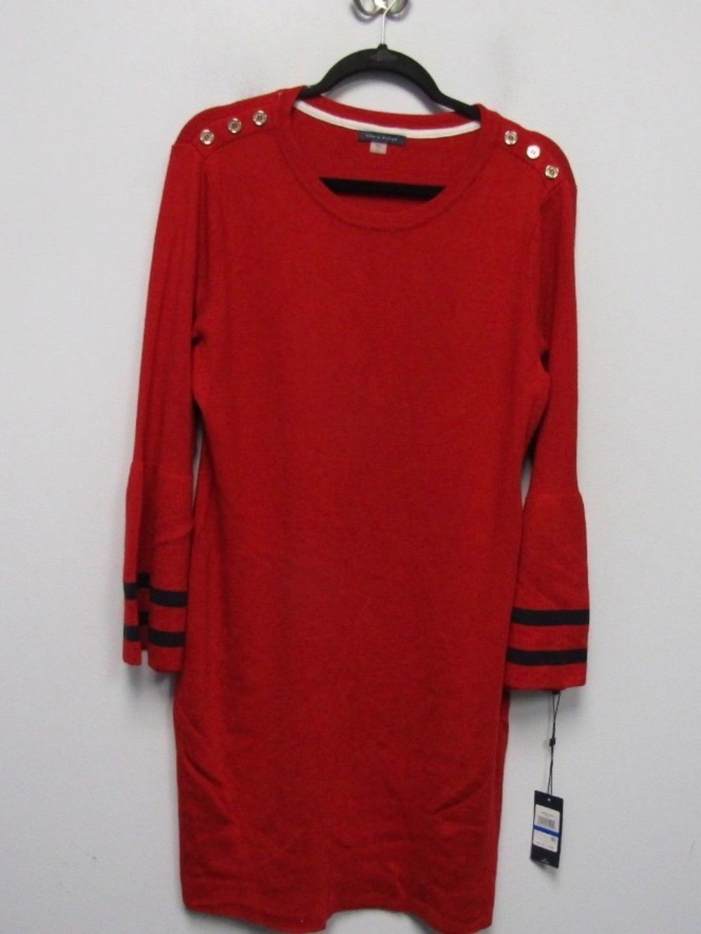 Tommy Hilfiger Red Sweater Dress XL NWT Gold Button Shoulder Long Sleeve Knit